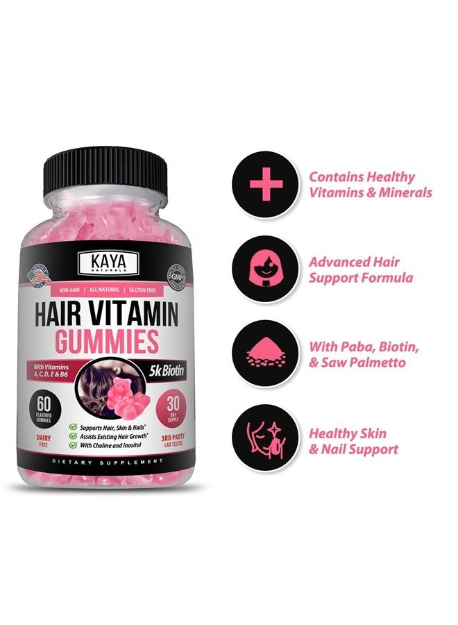 Kaya Naturals Hair Growth Vegetarian Vitamin Gummy Bears - Biotin Gummies | Hair Growth Vitamins with Biotin, Vitamin D, Vitamin B-12, Vitamin A, and Folic Acid - 60 Count Natural Blueberry Flavor  - Image 3