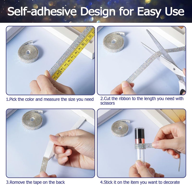 Canlierr 10 Rolls Self Adhesive Rhinestone Strip Bling Ribbon Crystal Diamond Sticker Decorative Red Blue Gold Pink Craft Roll Tape for DIY Shoes Car Phone 04 Inch Wide - Image 4