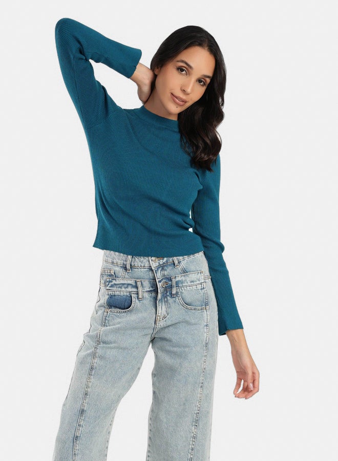 Clue Mock Neck Ribbed Pullover - Image 1