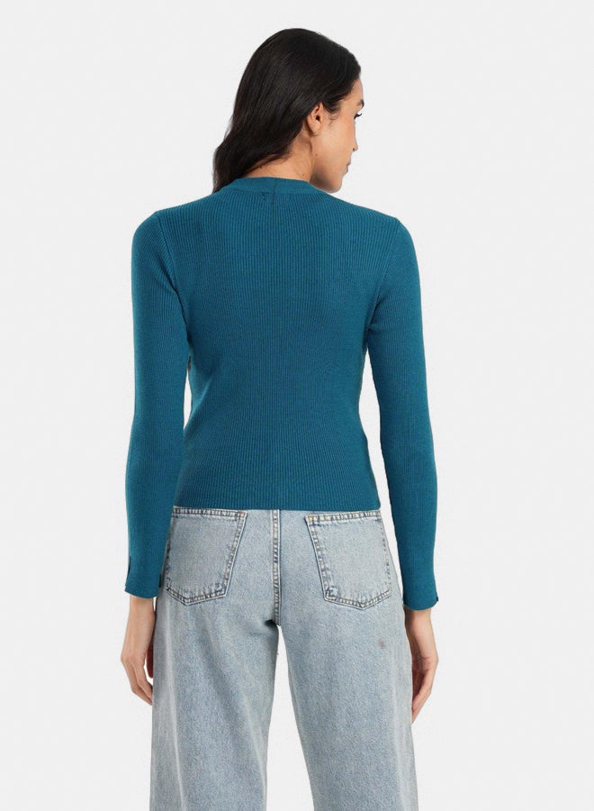 Clue Mock Neck Ribbed Pullover - Image 3