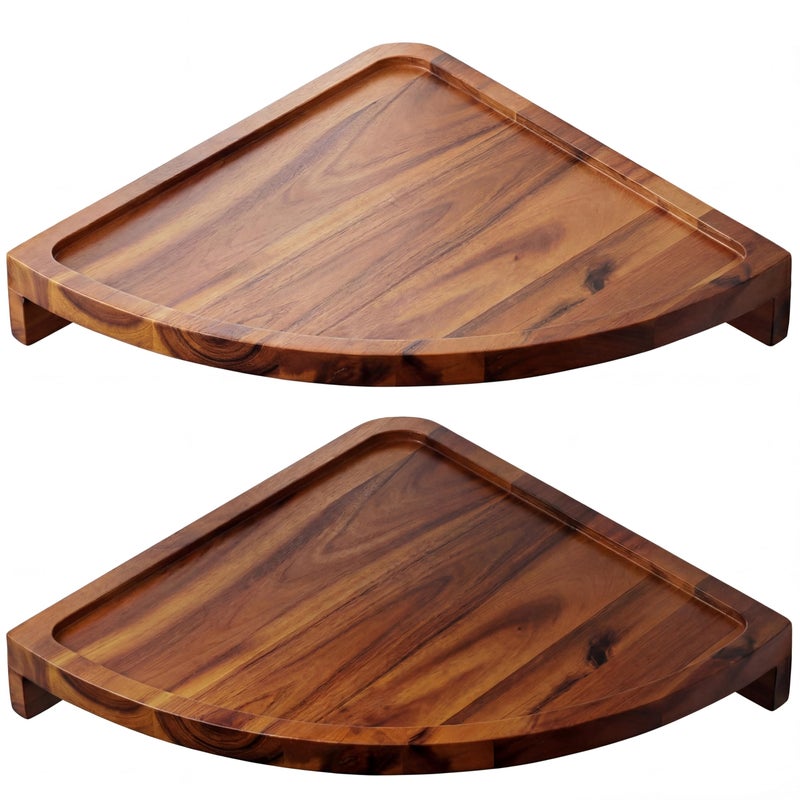 Demigo Floating Round Corner Shelves for Wall 2pcs - Acacia Wood Wall-Mounted Storage Shelves for Home Decor, Space Saving Displays for Living Room, Kitchen, Office, and Bedroom (Natural Brown) - Image 1
