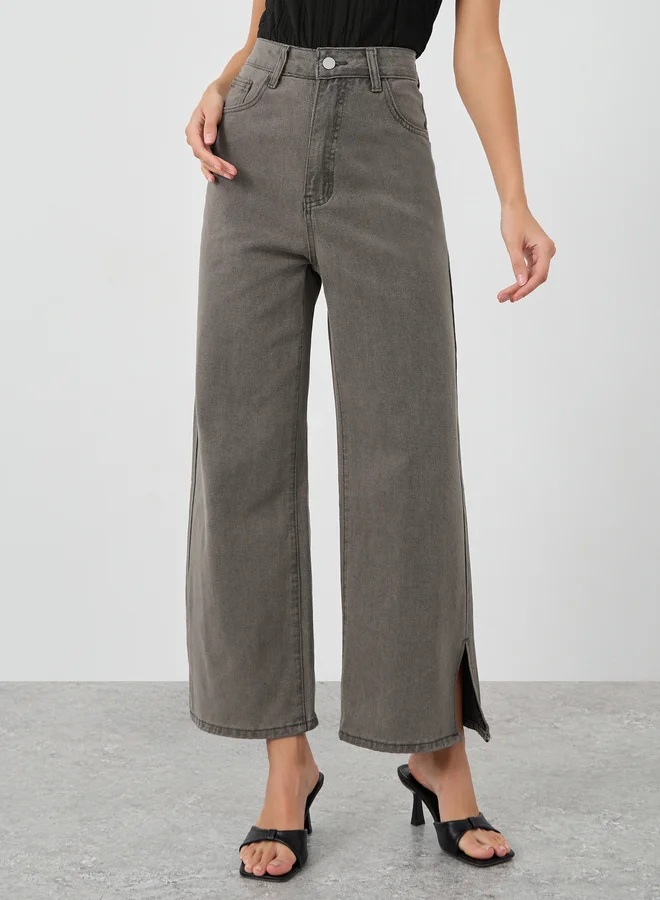 Styli Styli Women Grey Wide Leg Jeans with Side Slit