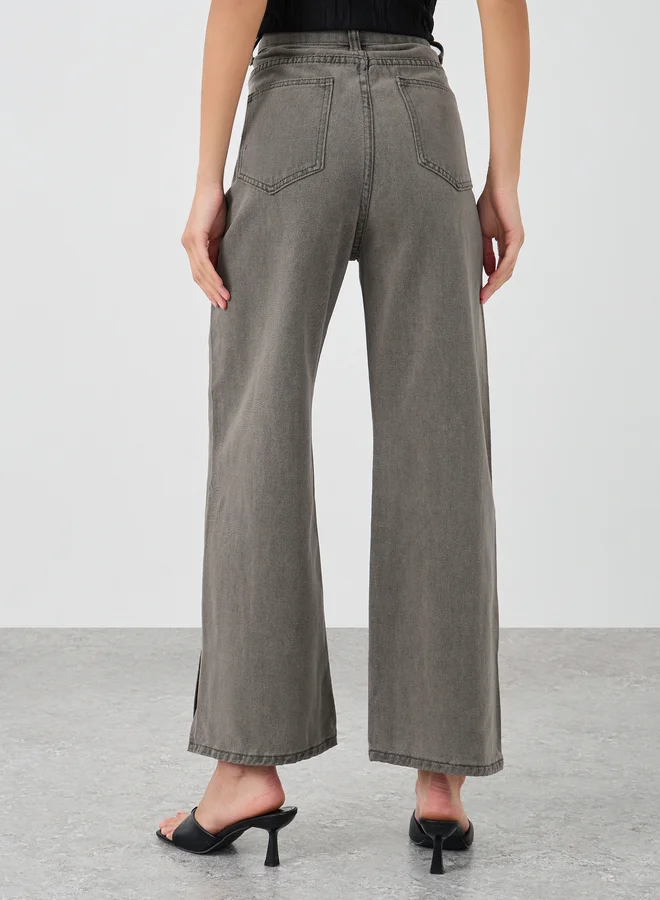 Styli Styli Women Grey Wide Leg Jeans with Side Slit