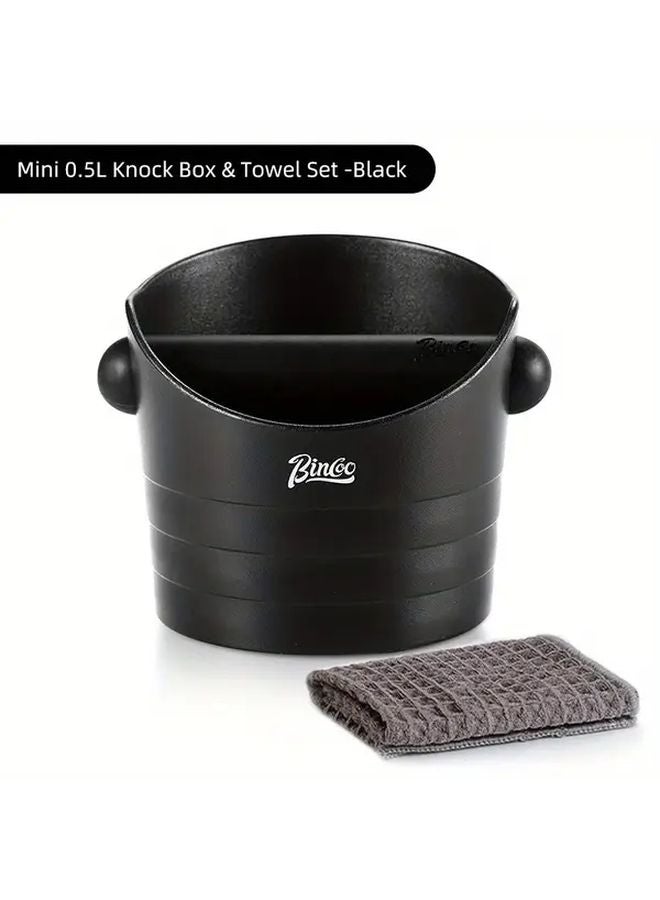 Black Coffee Knock Box Set 2PCS 0 5L Slag Bucket With Absorbent Towel - Image 1