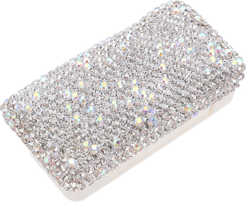 LABRIMP Bling Rhinestone Weekly Pill Organizer Mini Portable Pill Case with 3 Compartments Waterproof Travel Medication Storage Box for Daily Vitamins - Image 1