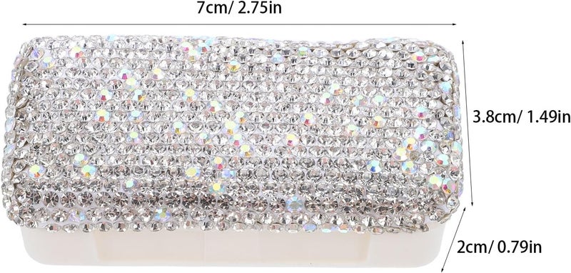 LABRIMP Bling Rhinestone Weekly Pill Organizer Mini Portable Pill Case with 3 Compartments Waterproof Travel Medication Storage Box for Daily Vitamins - Image 2