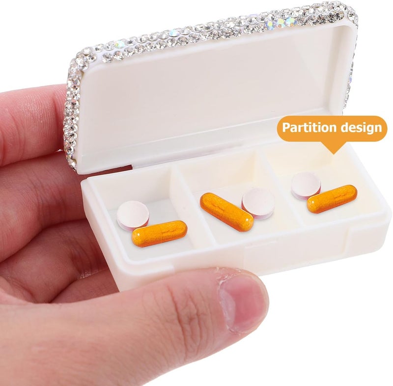 LABRIMP Bling Rhinestone Weekly Pill Organizer Mini Portable Pill Case with 3 Compartments Waterproof Travel Medication Storage Box for Daily Vitamins - Image 3
