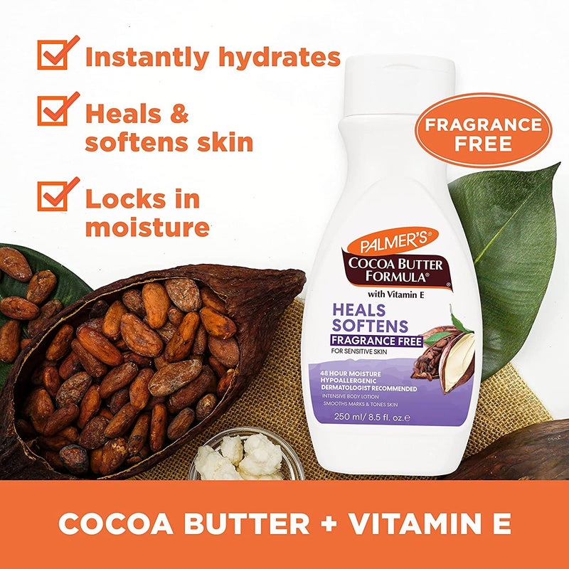 PALMER'S Palmers Cocoa Butter Formula Heals Softens Fragrance Free Body Lotion 250ml Pack of 2  - Image 4