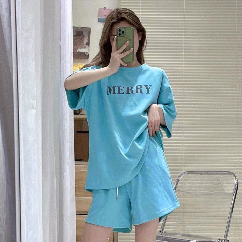 Women's Loose Cotton Tracksuit Set with Letter Print - Image 2
