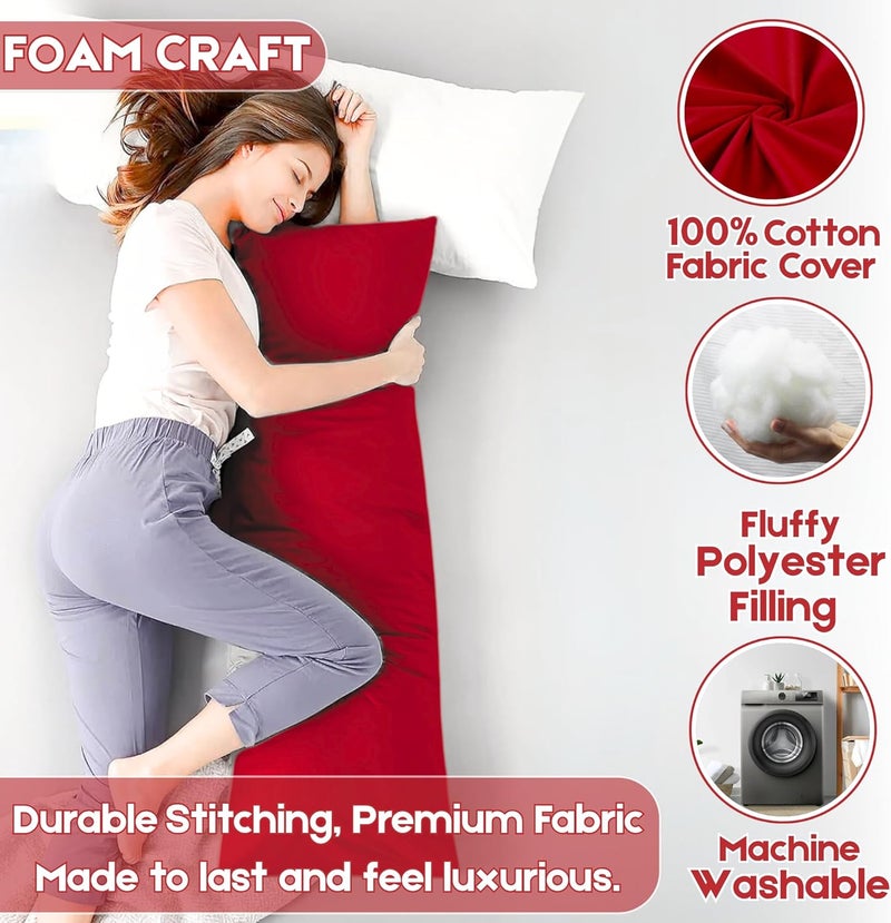 FOAM CRAFT® Full Body Long Pillow with Cotton Cover - 50 x 140 cm - Red - Image 3