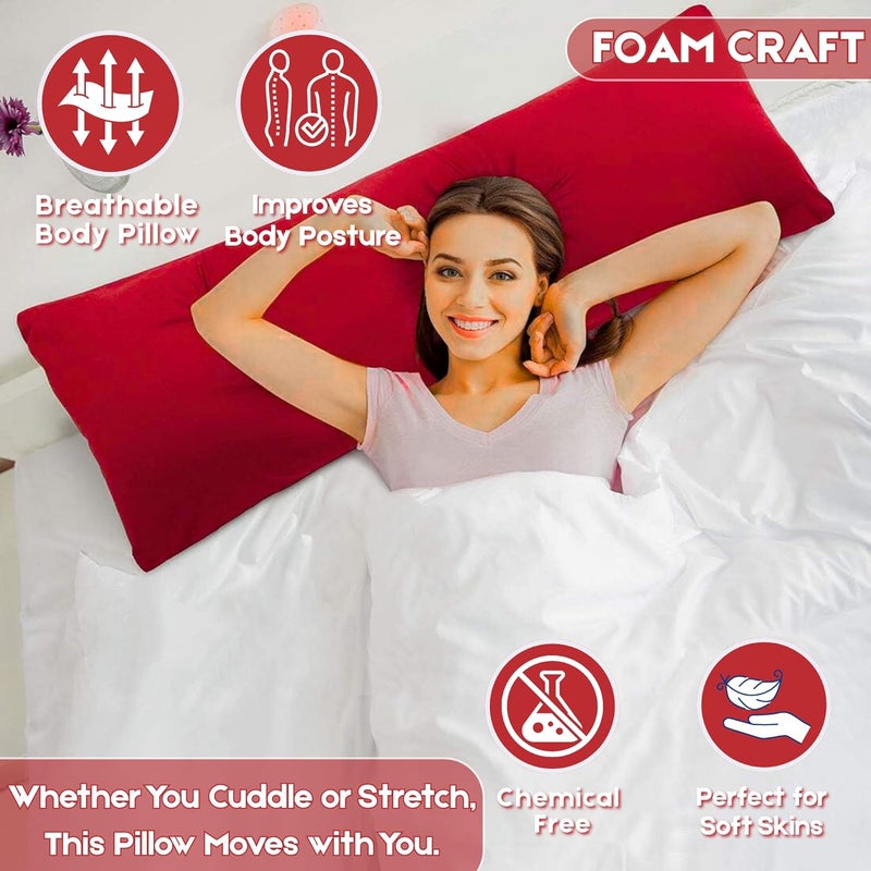 FOAM CRAFT® Full Body Long Pillow with Cotton Cover - 50 x 140 cm - Red - Image 5