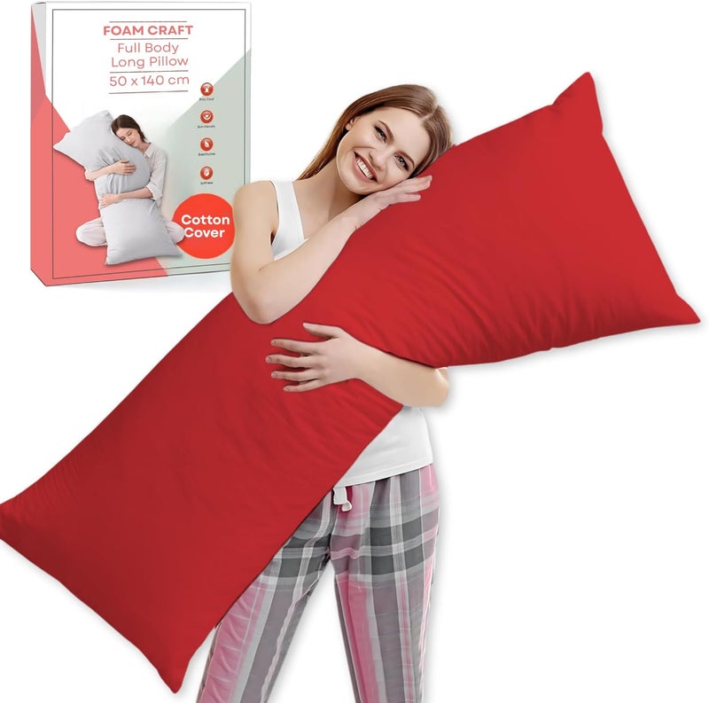 FOAM CRAFT® Full Body Long Pillow with Cotton Cover - 50 x 140 cm - Red - Image 1