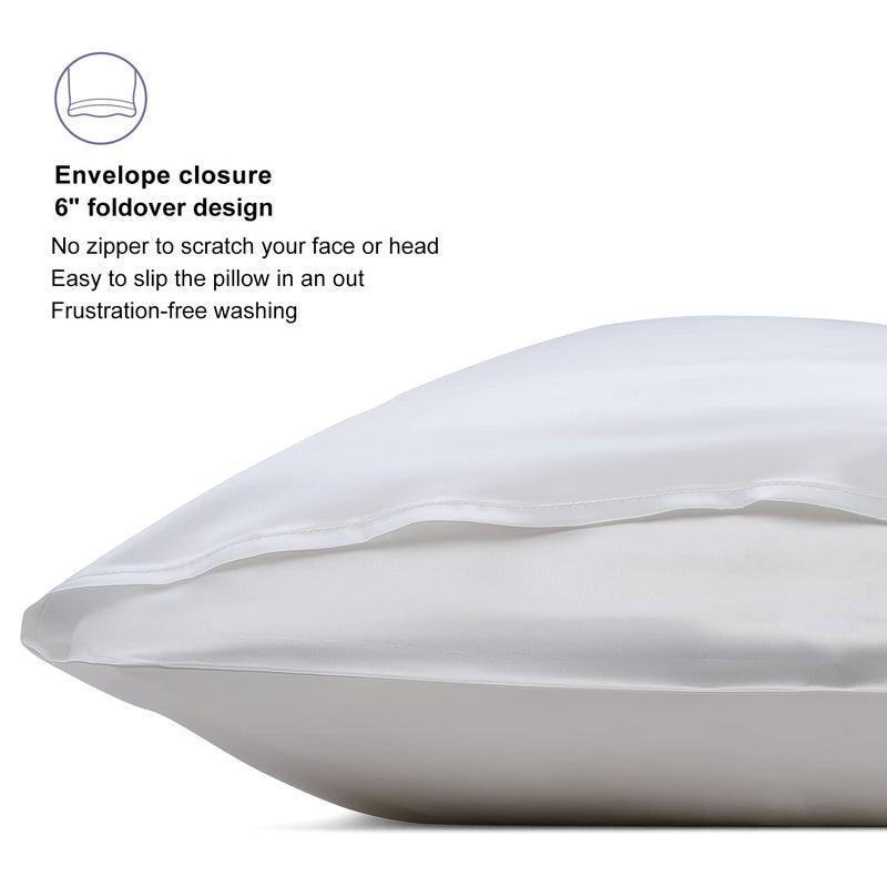 ALASKA BEAR Silk Pillowcase Envelope Closure, 22 Momme 100 Percent Long Overlap Sleeve Mulberry Silk Pillow Case Foldover Design, Machine Washable and NO Zipper, Queen (1, Cool White) - Image 2