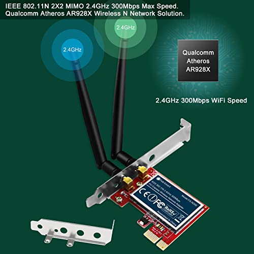 FebSmart Wireless N 2.4GHz 300Mbps PCIE Wireless Network Adapter for Windows 11, 10, 8.1, 8, 7, XP (32/64bit), Windows Server and Linux PCs, PCIE WiFi Card, PCIE WiFi Adapter (FS-N300) - Image 2