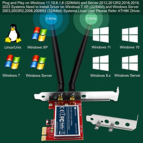 FebSmart Wireless N 2.4GHz 300Mbps PCIE Wireless Network Adapter for Windows 11, 10, 8.1, 8, 7, XP (32/64bit), Windows Server and Linux PCs, PCIE WiFi Card, PCIE WiFi Adapter (FS-N300) - Image 4