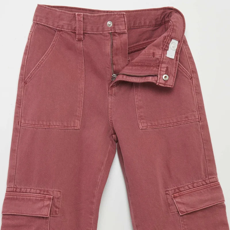 Kiabi Multi-Pocket Denim Trousers Pink