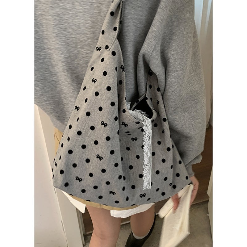 Casual Large Capacity Canvas Tote Bag – Women's Polka Dot Shoulder Bag for Daily Use - Image 1