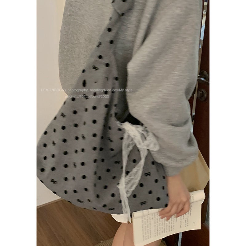 Casual Large Capacity Canvas Tote Bag – Women's Polka Dot Shoulder Bag for Daily Use - Image 3