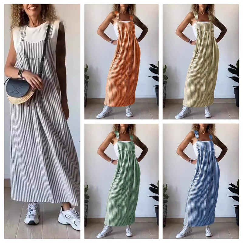 2024 Summer Independent Site Striped Suspender Dress Square Neck Street Style Street Fashion Trendsetter - Image 2
