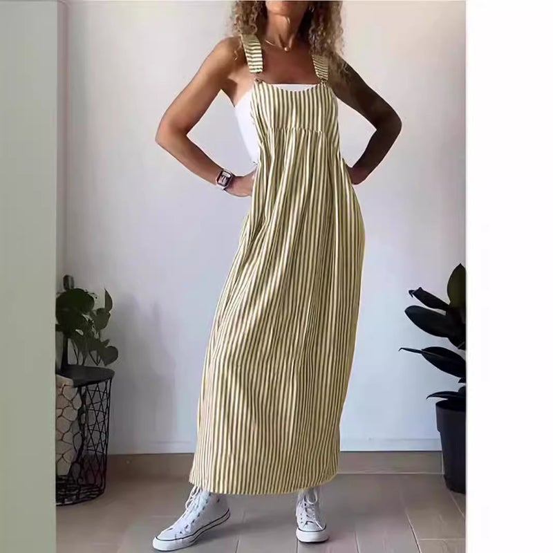 2024 Summer Independent Site Striped Suspender Dress Square Neck Street Style Street Fashion Trendsetter - Image 3