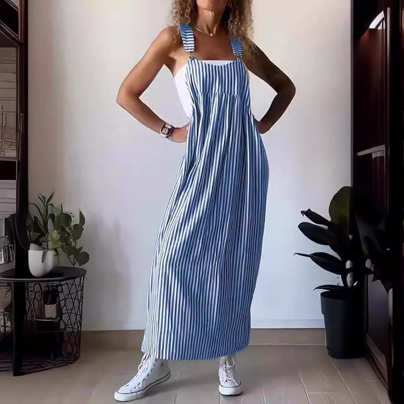 2024 Summer Independent Site Striped Suspender Dress Square Neck Street Style Street Fashion Trendsetter - Image 5