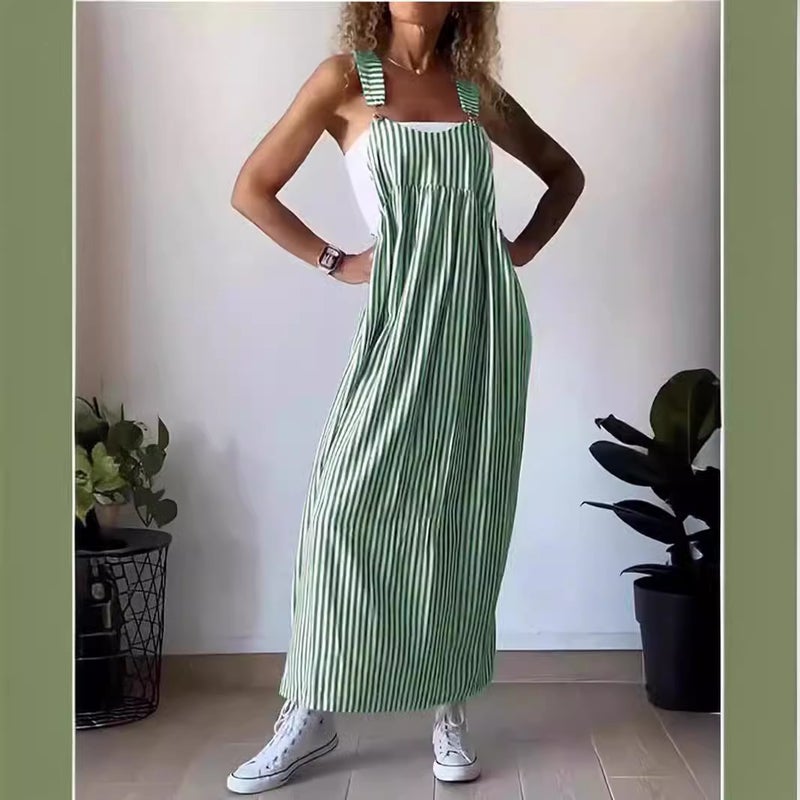 2024 Summer Independent Site Striped Suspender Dress Square Neck Street Style Street Fashion Trendsetter - Image 4