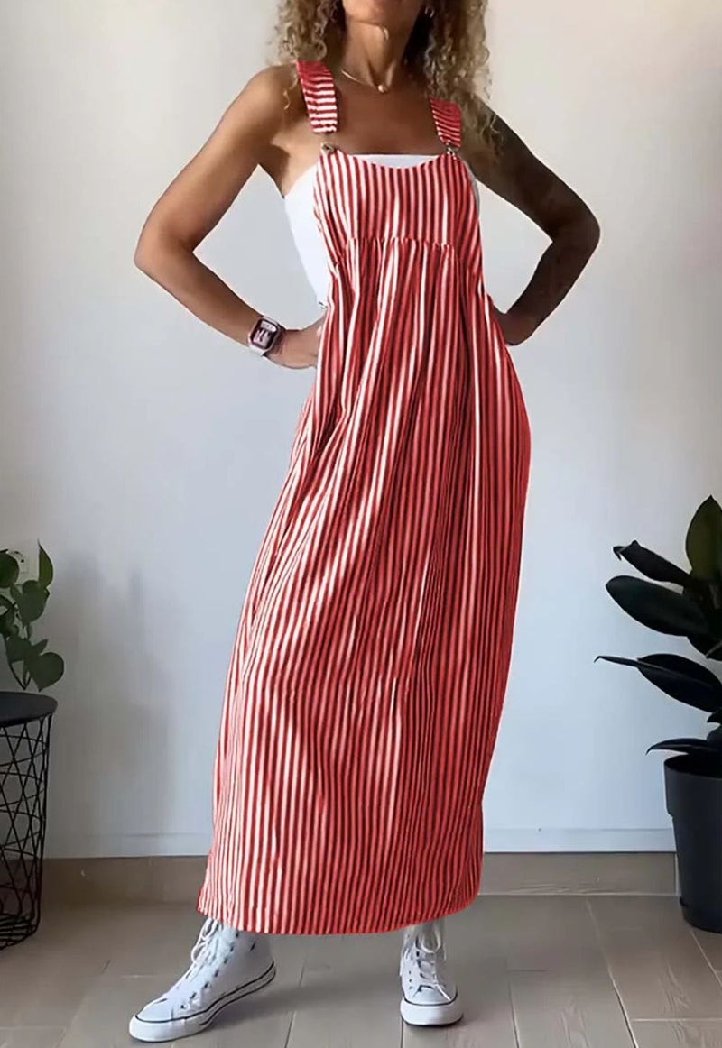 2024 Summer Independent Site Striped Suspender Dress Square Neck Street Style Street Fashion Trendsetter - Image 1