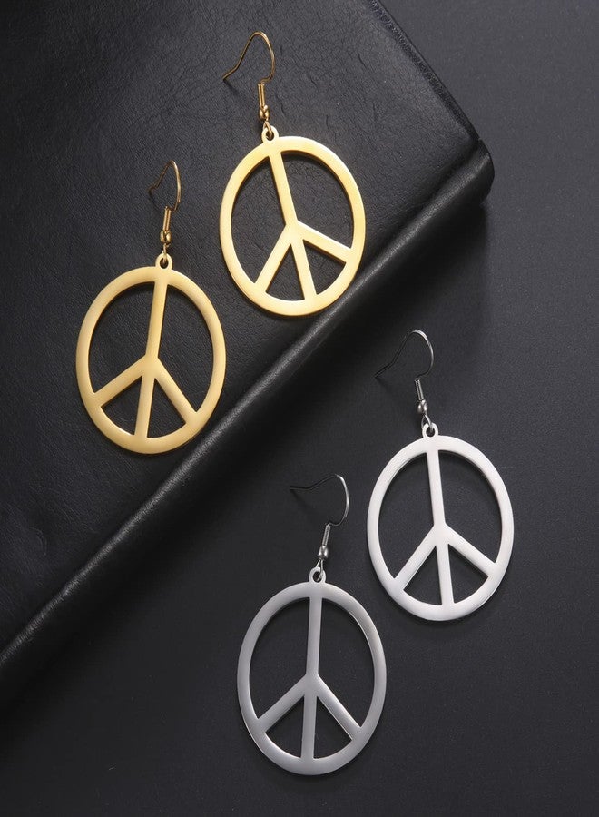 EUEAVAN Peace Sign Symbol Earrings Geometric Large Round Statement Earrings Hippie Studs Jewelry Accessories Women (gold) - Image 5