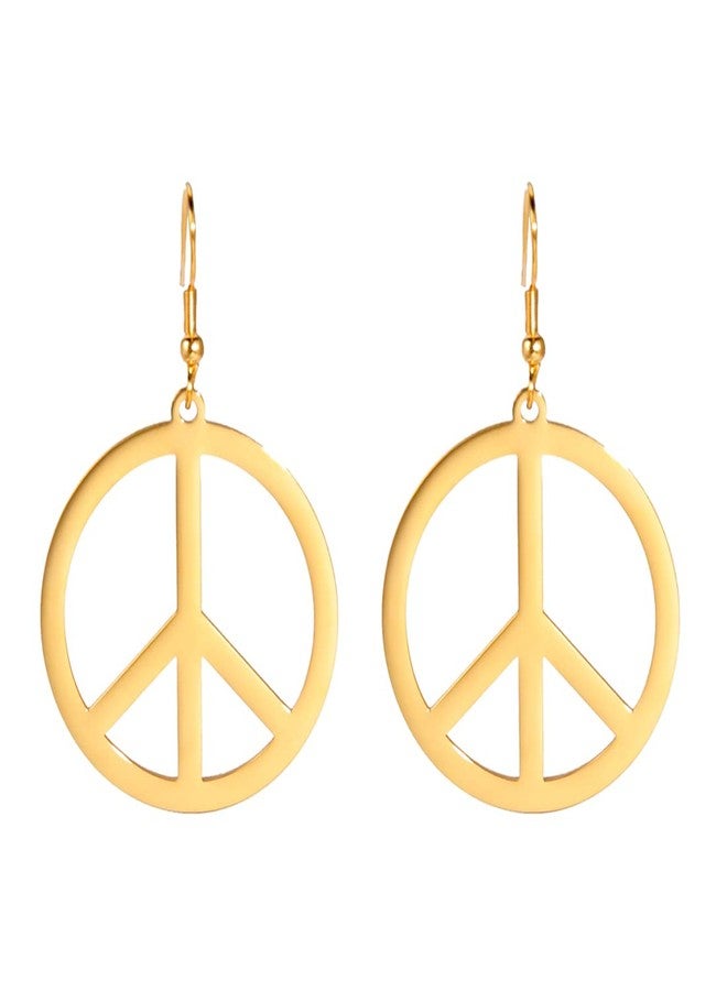 EUEAVAN Peace Sign Symbol Earrings Geometric Large Round Statement Earrings Hippie Studs Jewelry Accessories Women (gold) - Image 1