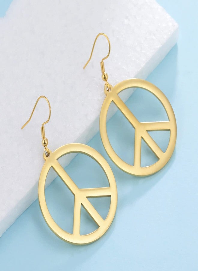 EUEAVAN Peace Sign Symbol Earrings Geometric Large Round Statement Earrings Hippie Studs Jewelry Accessories Women (gold) - Image 4