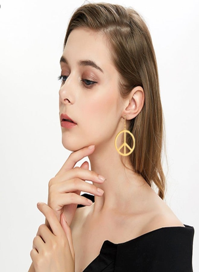 EUEAVAN Peace Sign Symbol Earrings Geometric Large Round Statement Earrings Hippie Studs Jewelry Accessories Women (gold) - Image 3