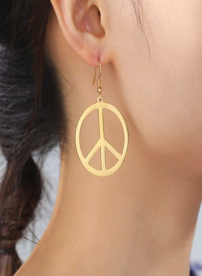 EUEAVAN Peace Sign Symbol Earrings Geometric Large Round Statement Earrings Hippie Studs Jewelry Accessories Women (gold) - Image 2