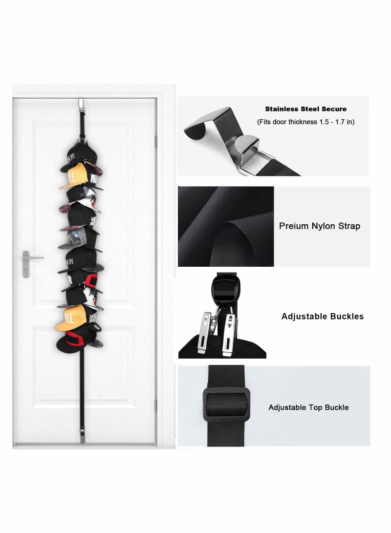 SYOSI Hat Racks, Wall or Door Cap Storage, 2 Straps Hold Up to 40 Caps for Hat Storage & Ballcap Caps Display Holder, Complete with Over Door Hooks - Image 4