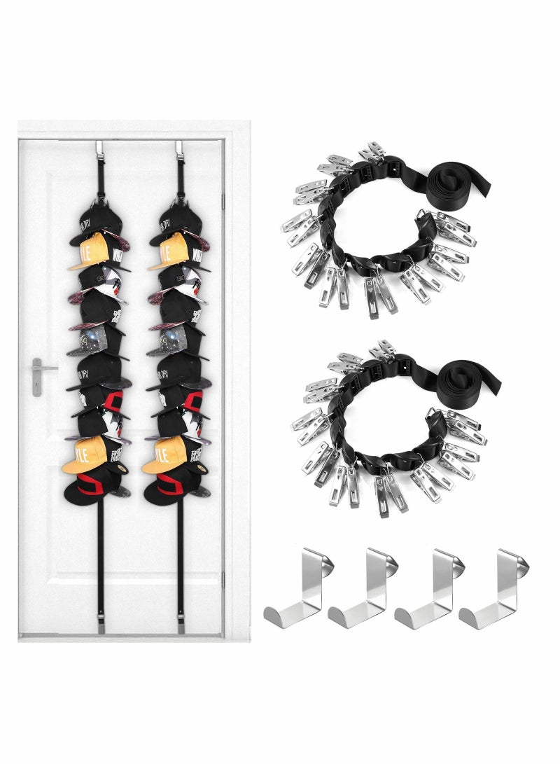 SYOSI Hat Racks, Wall or Door Cap Storage, 2 Straps Hold Up to 40 Caps for Hat Storage & Ballcap Caps Display Holder, Complete with Over Door Hooks - Image 1