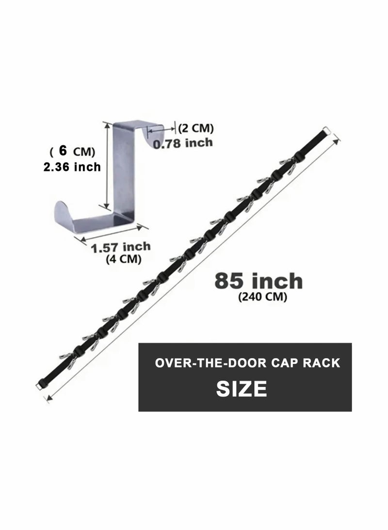 SYOSI Hat Racks, Wall or Door Cap Storage, 2 Straps Hold Up to 40 Caps for Hat Storage & Ballcap Caps Display Holder, Complete with Over Door Hooks - Image 2