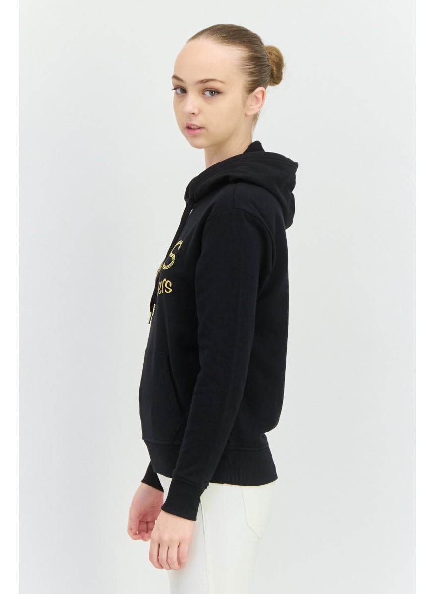 BOBS from Skechers - Women Hooded Long Sleeve Embroidered Logo Sweatshirt, Black - Image 1