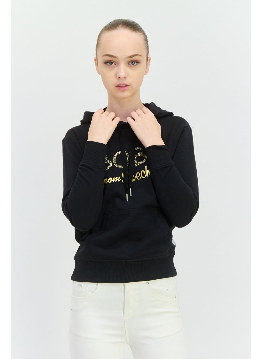 BOBS from Skechers - Women Hooded Long Sleeve Embroidered Logo Sweatshirt, Black - Image 1