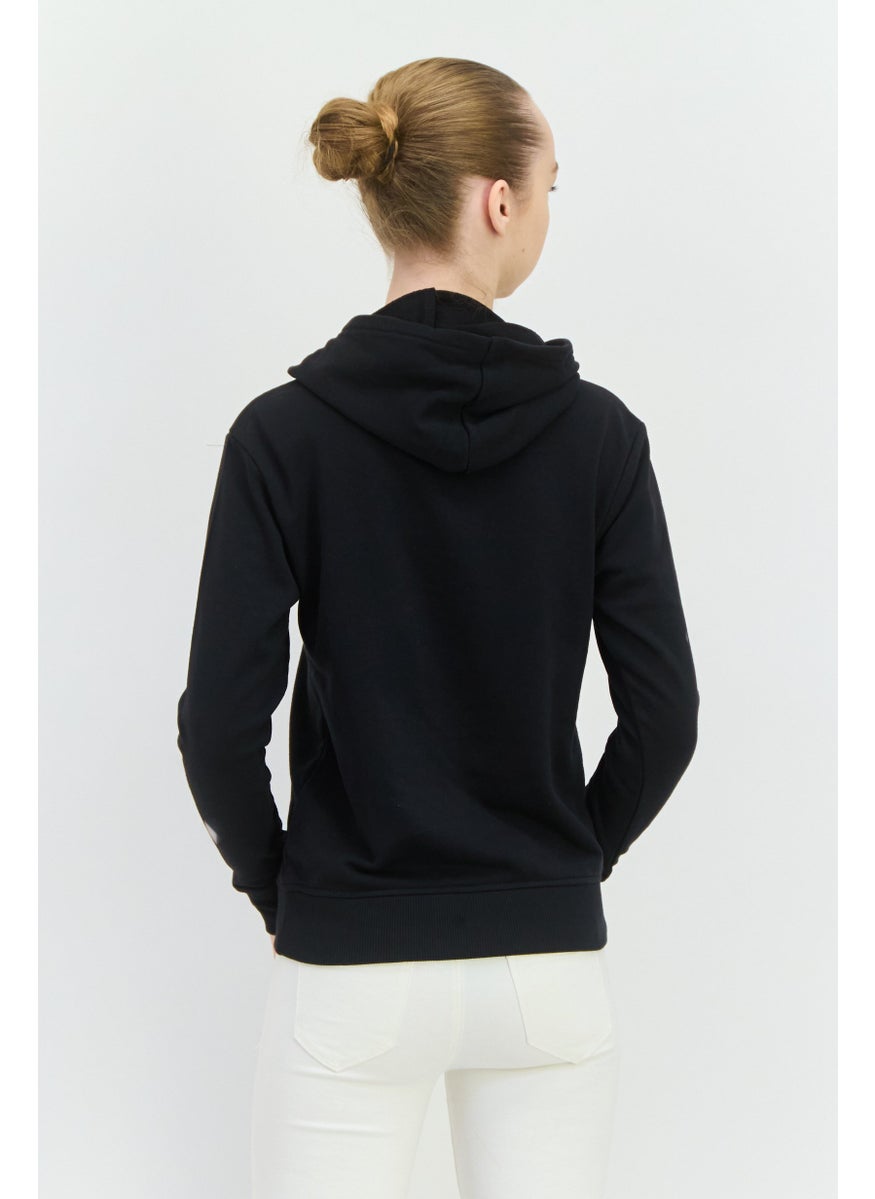 BOBS from Skechers - Women Hooded Long Sleeve Embroidered Logo Sweatshirt, Black - Image 1
