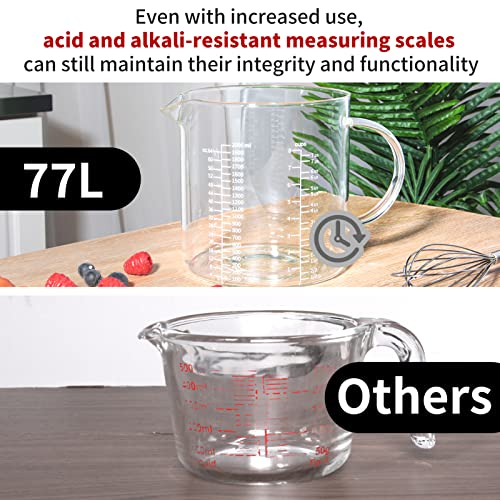 77L Glass Measuring Cup, [Insulated handle, V-Shaped Spout], High Borosilicate Glass Measuring Cup for Kitchen or Restaurant, Easy To Read, 2000 ML (2 Liter, 8 Cup) - Image 4