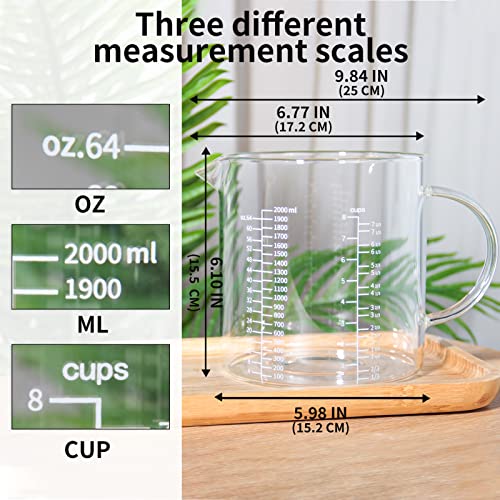 77L Glass Measuring Cup, [Insulated handle, V-Shaped Spout], High Borosilicate Glass Measuring Cup for Kitchen or Restaurant, Easy To Read, 2000 ML (2 Liter, 8 Cup) - Image 5