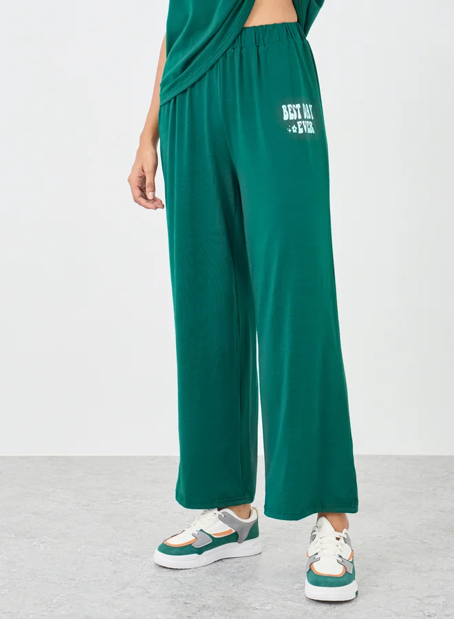 تايك تو Take Two Slogan Print T-Shirt and Wide Leg Pants Co-Ords