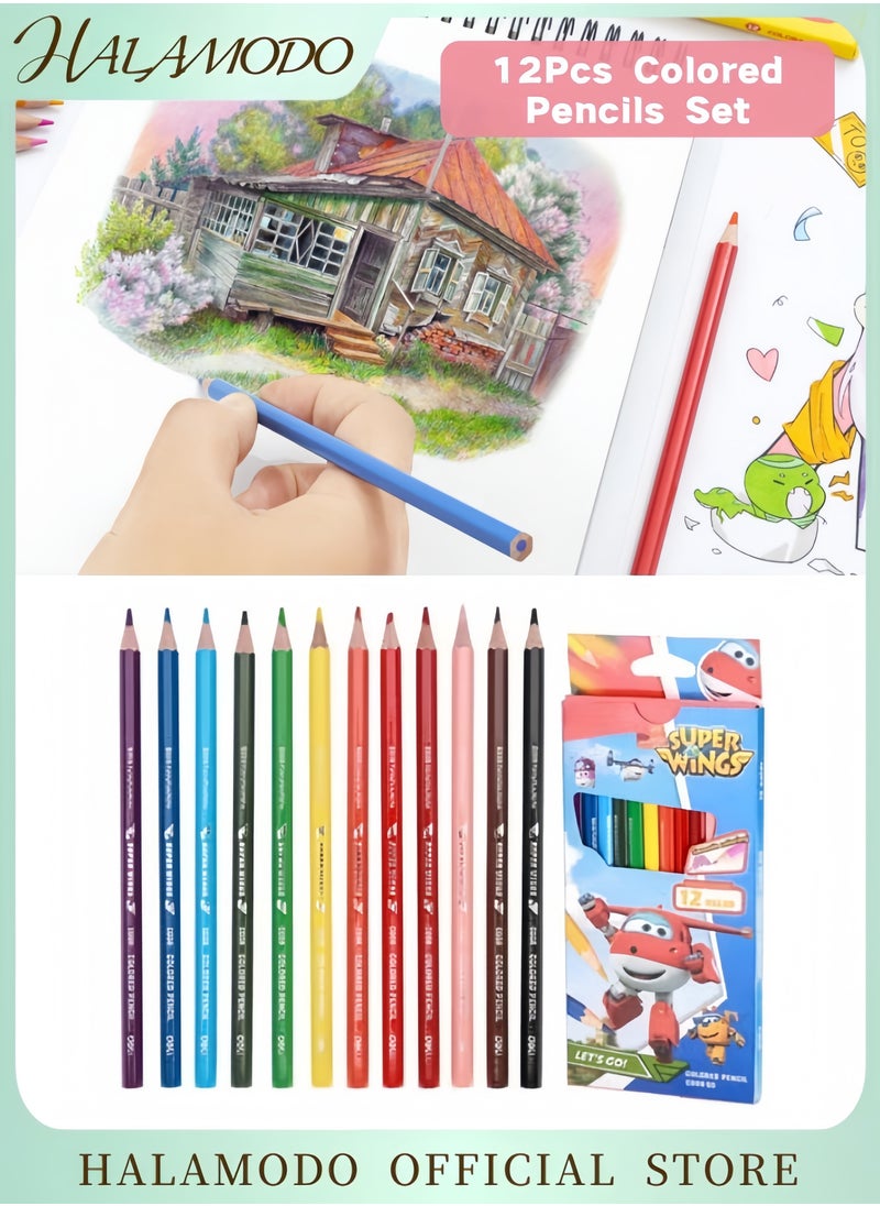 HALAMODO 12-Pack Oil-Soluble Colored Pencils Set with Soft Core for Blending & Sketching Hexagonal Ergonomic Design for Students Artists & Beginners Pre-Sharpened Art Drawing Pencils  - Image 1