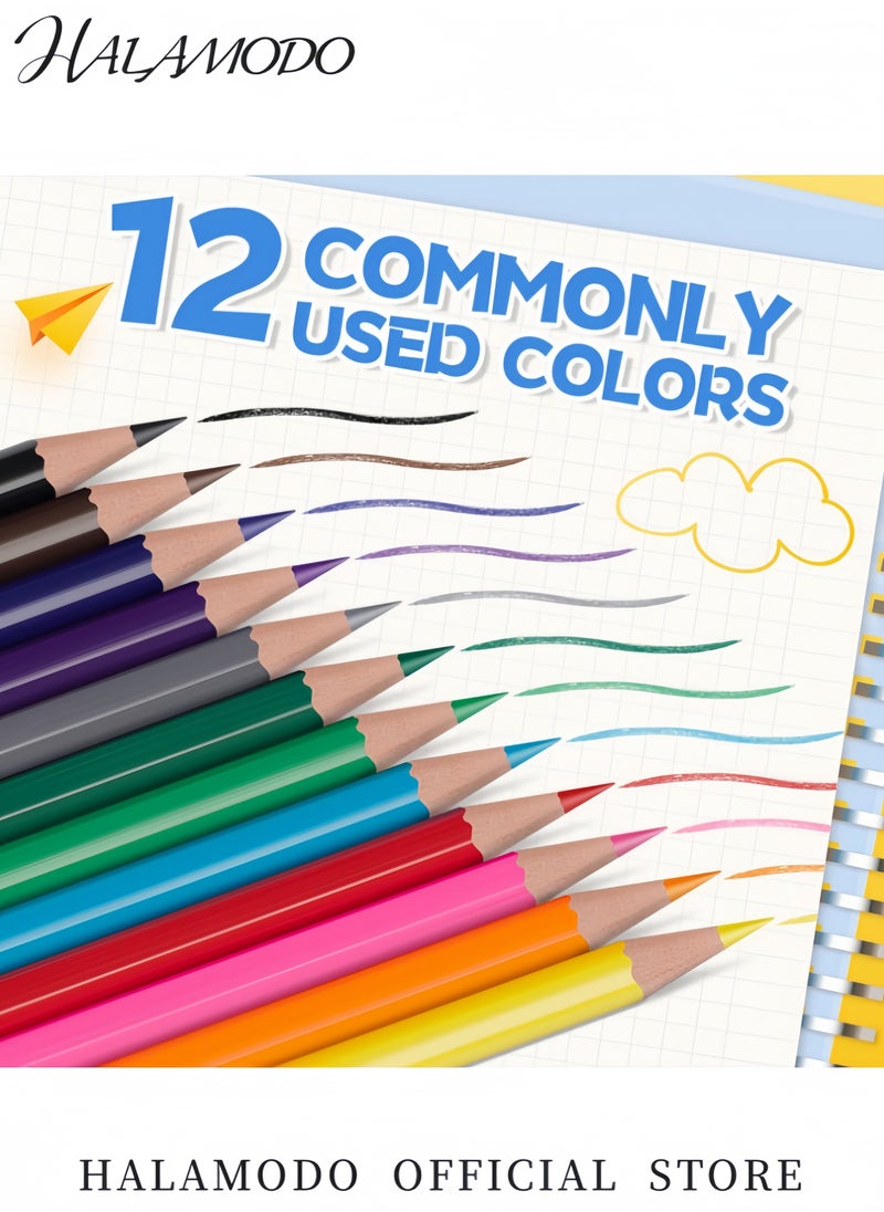 HALAMODO 12-Pack Oil-Soluble Colored Pencils Set with Soft Core for Blending & Sketching Hexagonal Ergonomic Design for Students Artists & Beginners Pre-Sharpened Art Drawing Pencils  - Image 2