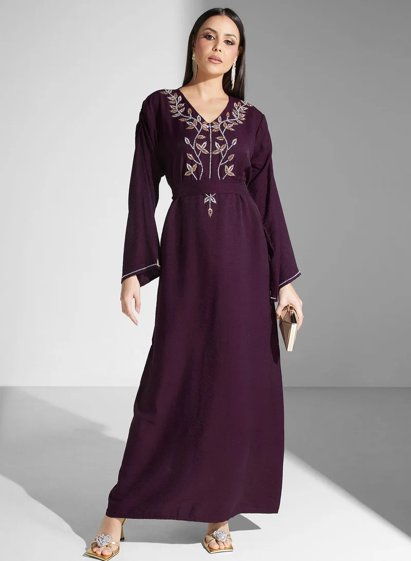 hayas closet Embellished Belted Jalabiya