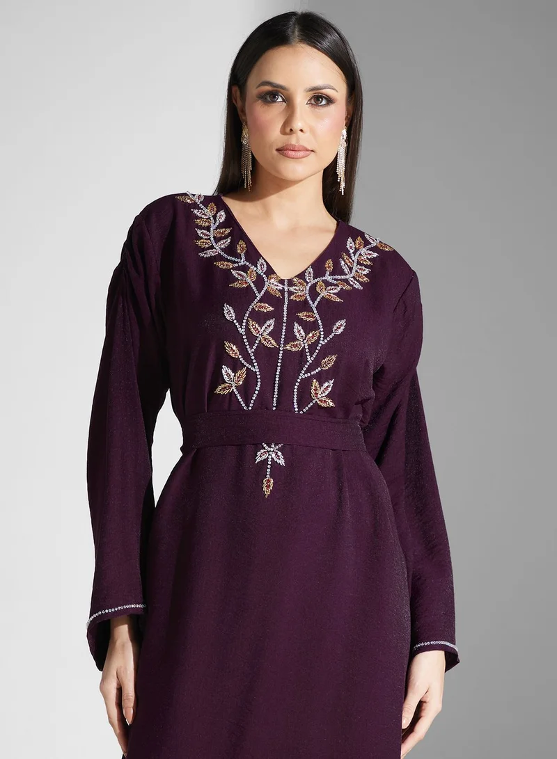 hayas closet Embellished Belted Jalabiya