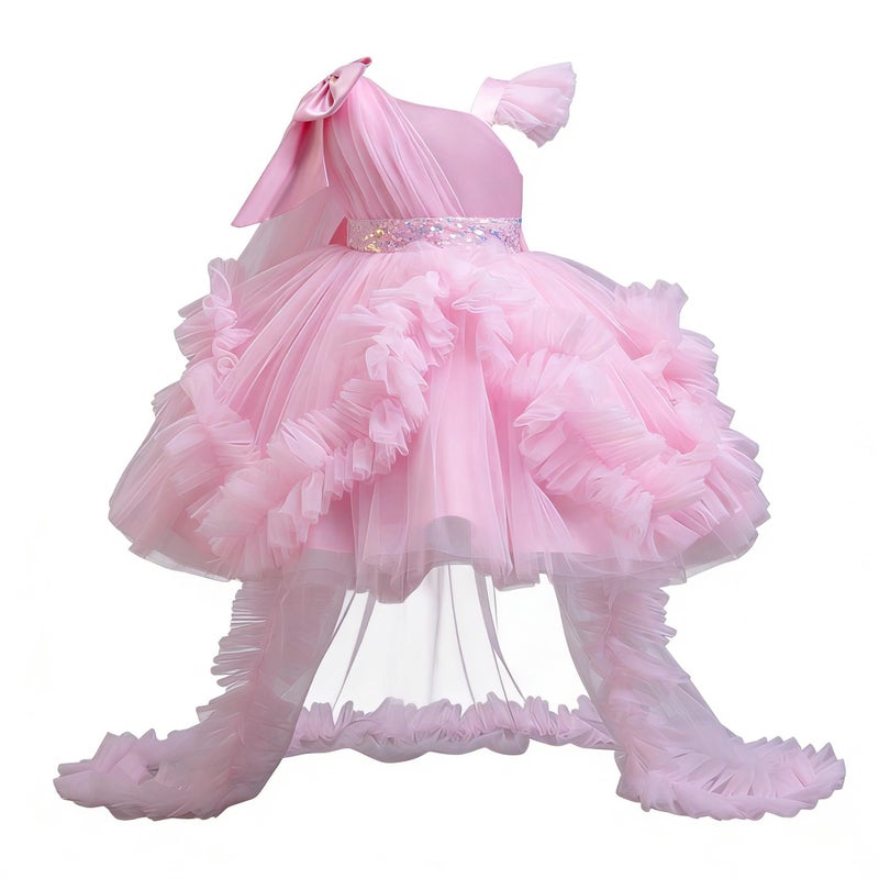 MIEKISA Toddler Baby Girls Birthday Wedding Party Tulle Multiple Layers Tailed Dress 1-6 Years Old (US, Age, 12 Months, 18 Months, Pink) - Image 1