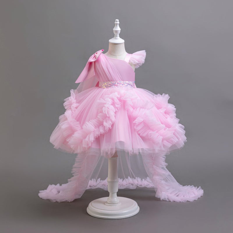 MIEKISA Toddler Baby Girls Birthday Wedding Party Tulle Multiple Layers Tailed Dress 1-6 Years Old (US, Age, 12 Months, 18 Months, Pink) - Image 4