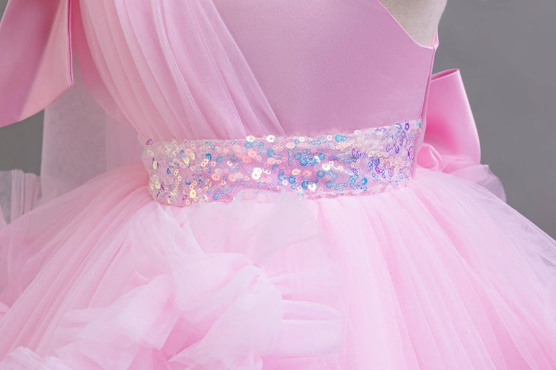 MIEKISA Toddler Baby Girls Birthday Wedding Party Tulle Multiple Layers Tailed Dress 1-6 Years Old (US, Age, 12 Months, 18 Months, Pink) - Image 3