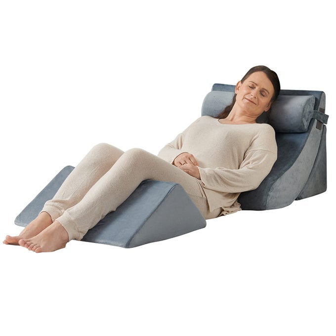 ORTHOPEDIC BED WEDGE PILLOW SET POST SURGERY FOAM FOR BACK NECK AND LEG PAIN RELIEF COMFORTABLE ADJUSTABLE ORTHO PILLOWS ANTI SNORING HEARTBURN ACID REFLUX GERD SLEEPING NAVY