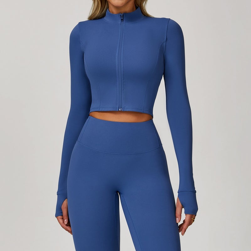 Zippered Outdoor Running Yoga Jacket - Slimming Long Sleeve Fitness Coat for Women, Quick-Drying Yoga Wear 8047